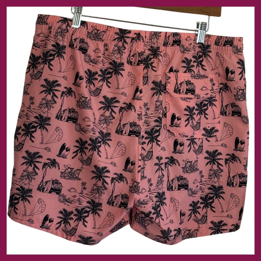 Original Penguin Sungear Mens XL Swim Trunks Pink Tropical Surf Van Beach Shorts
